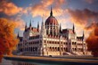 Parliament building in Budapest, Hungary at sunset. 3D rendering, Beautiful building of Parliament in Budapest, a popular travel destination, AI Generated