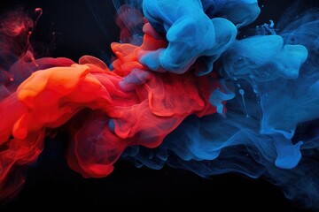 Poster - Colorful ink in water on a black background. Abstract background, Acrylic blue and red colors in water, Ink blot, Abstract black background, AI Generated