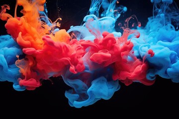 Poster - Colorful ink in water isolated on black background. Abstract background, Acrylic blue and red colors in water, Ink blot, Abstract black background, AI Generated