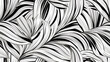Tropical leaves linear line art in black and white, tiled and redy for pattern and repetition. Tiled decoration floreal with tropical element in duotone black and white. Colored book style