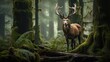 © MAY - A majestic stag standing proud in a mist-covered ancient forest