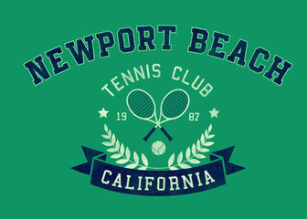 Newport beach, california varsity slogan print. College slogan typography print design. Vector t-shirt graphic or other uses.