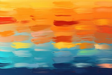 Poster - A vibrant painting depicting a colorful sky reflecting on calm water. Perfect for adding a touch of beauty and tranquility to any space