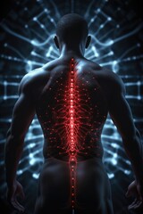 Poster - A striking image showcasing the back of a man with a glowing spine. This picture can be used in various creative projects