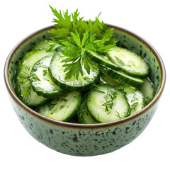 Wall Mural - A delicious cucumber salad with parsley in a bowl, transparent or isolated on white background