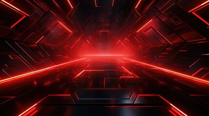 Poster - A dark room illuminated by red lights with a black floor. Suitable for creating a mysterious or edgy atmosphere