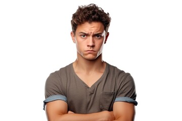 Poster - A young man with a serious look on his face. This image can be used to convey determination, concentration, or seriousness in various contexts