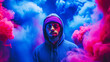 © alexkich - Person standing in between color smoke bombs