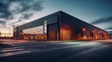 modern logistics warehouse illuminated