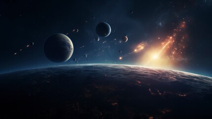 Wall Mural - beautiful planets in the universe with stars in the background 4k