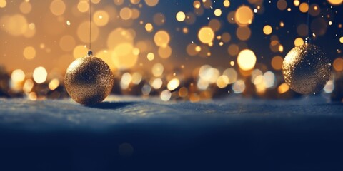 Poster - A beautiful gold Christmas ornament hanging delicately from a string. This picture can be used to add a touch of elegance and festivity to holiday-themed designs