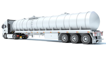 Wall Mural - Heavy truck with tank trailer 3D rendering on white background