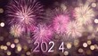 happy new year 2024 firework silvester new year s eve party celebration holiday background banner greeting card illustration closeup of pink glitter fireworks pyrotechnics with bokeh lights