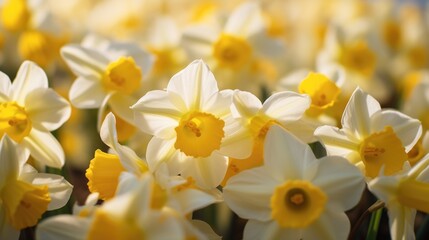 Poster - A beautiful field of white and yellow daffodils. Perfect for springtime themes and floral designs