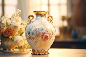 Poster - A vase sitting on top of a wooden table. Perfect for home decor and interior design projects