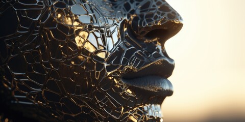 Poster - A close up view of a sculpture depicting a woman's face. This image can be used for various purposes such as art, design, and beauty-related projects