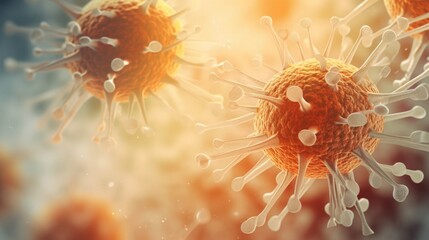 Poster - A group of orange and white corona cells. Suitable for scientific or medical presentations