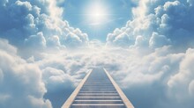 A Ladder Extending Upward Into The Clouds, Offering A Metaphorical Pathway To The Sky. Suitable For Illustrating Aspirations, Opportunities, And Journeys To New Heights