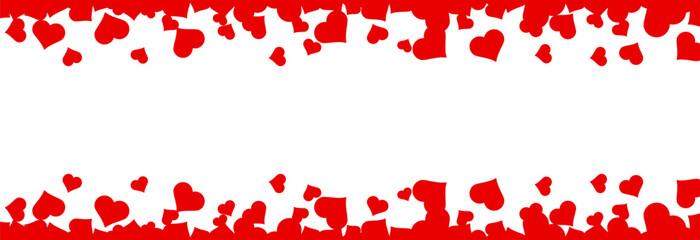 Wall Mural - Seamless hearts border. Flying red hearts confetti. Valentine's Day background with a red falling hearts. Love concept. Hearts frame.