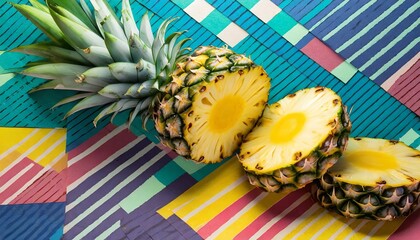 Poster - sliced pineapple colorful style pop art background design wallpaper