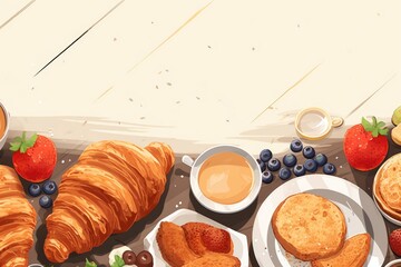 Poster - A table filled with plates of food and cups of coffee. Perfect for showcasing a delicious meal or a cozy cafe atmosphere