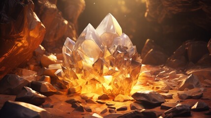 Poster - A crystal sitting on top of a pile of rocks. Perfect for nature and geology themes