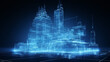 Virtual cityscape brought to life using blue glowing wires