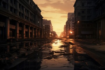 Aufkleber - City street with a puddle of water. Perfect for urban scenes or illustrating rainy weather