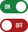 ON OFF toggles switch buttons vector set. Green and red On Off switcher icons. Modern web and mobile app switch button interface elements. Setting toggle icon design. Vector illustration.