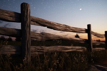 Poster - A wooden fence standing in the middle of a vast field. Perfect for showcasing the beauty of nature and rustic landscapes