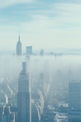 Poster - A captivating view of a city enveloped in thick fog. Perfect for adding an air of mystery and intrigue to any project or design