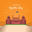 Indian republic Day celebrations with 26th January india, Red Fort, India Flag, Vector Illustration