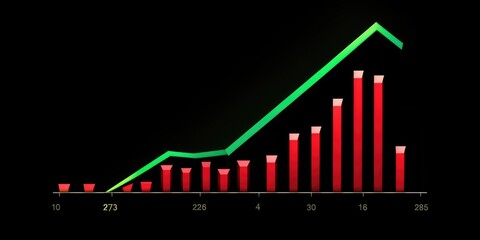 Wall Mural - A bar chart with a green arrow indicating an upward trend. Suitable for illustrating growth, success, and progress