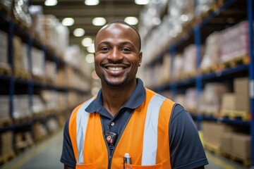 Poster - Smiling portrait of young man in warehouse