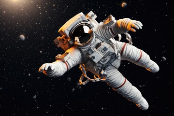 Aufkleber - An astronaut in a spacesuit floating in the vastness of space. Perfect for science fiction enthusiasts or educational materials about space exploration