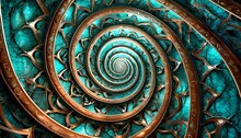 Into The Labyrinth A Digital Abstract Work With A Dark Spiral Design In Blue Green And Copper