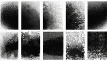 Assorted Various Black Noise Halftone Different Grainy Textures Vector Set Isolated On Light Background Half Tone Contrast Black White Graphic Rough Gritty Variety Texture Design Element Collection