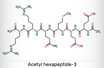 Poster - Acetyl hexapeptide-3, acetyl hexapeptide-8, argireline molecule. Peptide, fragment of SNAP-25, a substrate of botulinum toxin. Skeletal chemical formula