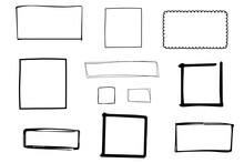 Handdrawn Doodle Charcoal Pen Grunge Square Rectangle Borders. Frame And Box Elements With Marker Details. Rectangle, Border, And Brush Squares. Squares Rectangle Vector Set In Sketch Style