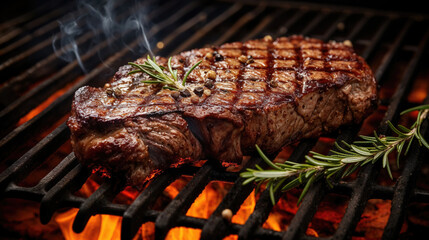 Wall Mural - Grilled meat on the grill closeup view