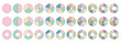 Round pastel colors graphs with outline from 1 to 10, in three styles. Fraction pie divided into slices. Circle section graph, segment infographic.