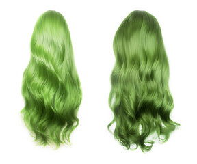 Wall Mural - Green hair set isolated on a white background - various styles, lengths, shades. Glamour woman hair