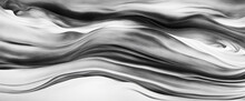 Black White Abstract Background. Hand Drawn Watercolor. Artistic Background With Copy Space For Your Design. Wide Banner. Liquid, Fluid