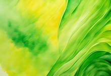Yellow Green Abstract Background. Watercolor. Green Background With Copy Space For Design.
