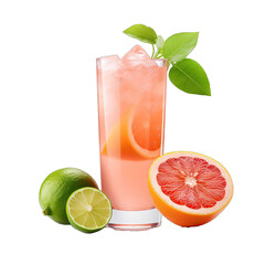 Wall Mural - Paloma in a Collins Glass a Light Pink Grapefruit Color Garnished With a Lime Wheel.. Isolated on a Transparent Background. Cutout PNG.