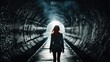 © poto8313 - A girl walks through a tunnel. Traveling underground. Young woman walking through the tunnel. Confident girl walking forward.
