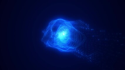 Wall Mural - abstract glowing looped light hi-tech energy blue sphere atom clot of energy from lines of waves and