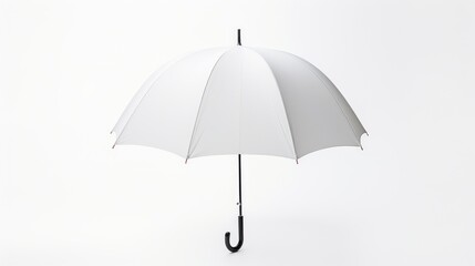 Sticker -  a white umbrella with a black handle hanging from a hook on a white wall with a white wall in the background.