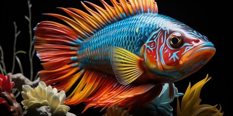 Wall Mural - captures the diversity and beauty of exotic fish species, showcasing their unique colors and patterns swimming gracefully in the aquatic environment 