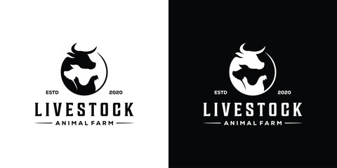 Livestock Logo Design. Cow, Pig, Chicken, Farm Logo Design Template.